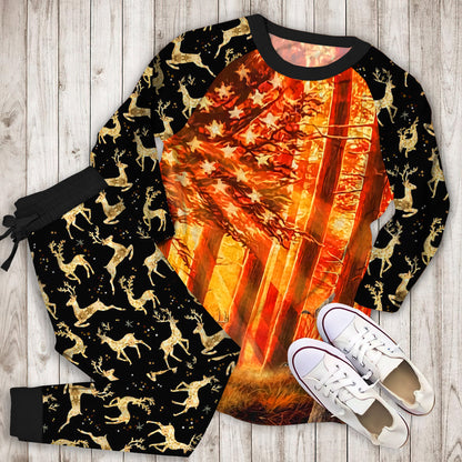 Deer Hunting Pajama Set | Pajamas | Cotton Sleepwear Sets | Soft Long Sleeve Pjs | Raglan Shirt and Pants Set