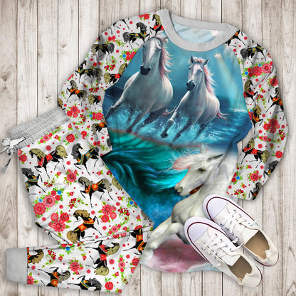 Horse Pajama Set | Pajamas | Cotton Sleepwear Sets | Soft Long Sleeve Pjs | Raglan Shirt and Pants Set