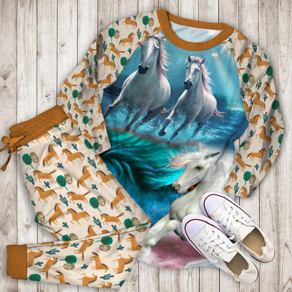 Horse Pajama Set | Pajamas | Cotton Sleepwear Sets | Soft Long Sleeve Pjs | Raglan Shirt and Pants Set