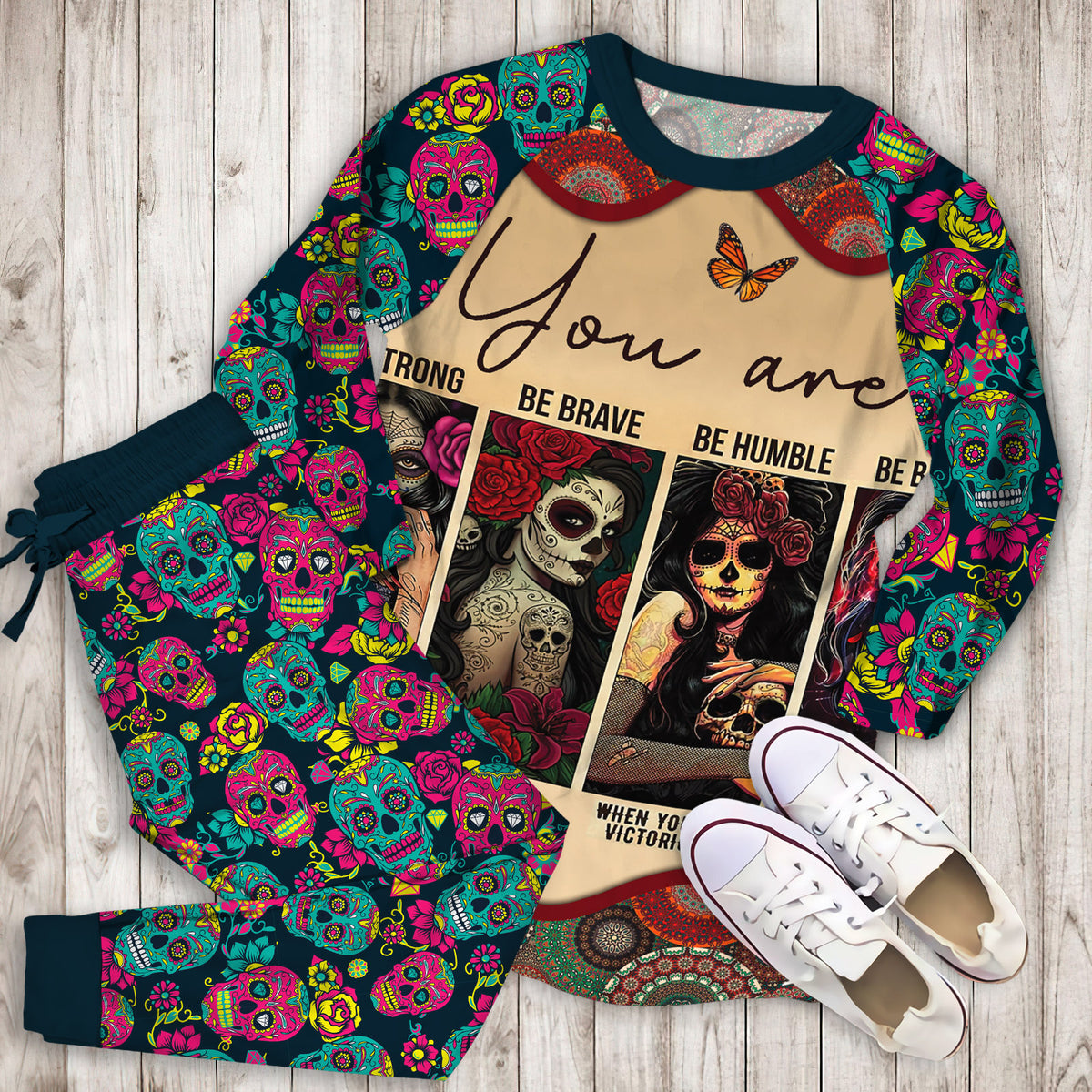 Day Of The Dead Beautiful Pajama Set |Sleepwear Pjs Sets | Raglan Shirt Pants Set