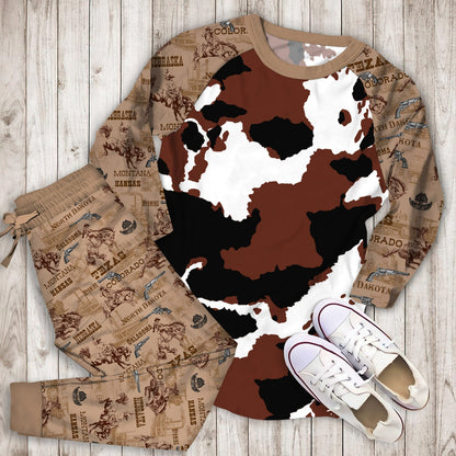 Cowhide Pajama Set |Sleepwear Pjs Sets | Raglan Shirt Pants Set