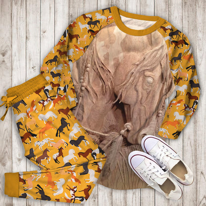 Horse Pajama Set | Pajamas | Cotton Sleepwear Sets | Soft Long Sleeve Pjs | Raglan Shirt and Pants Set