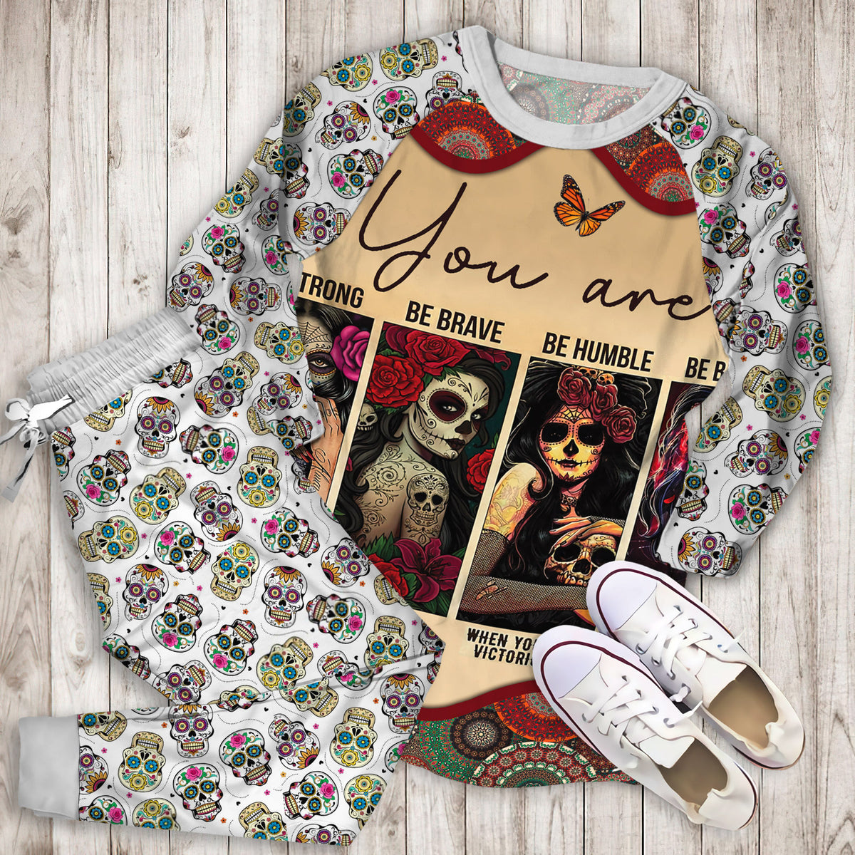 Day Of The Dead Beautiful Pajama Set |Sleepwear Pjs Sets | Raglan Shirt Pants Set