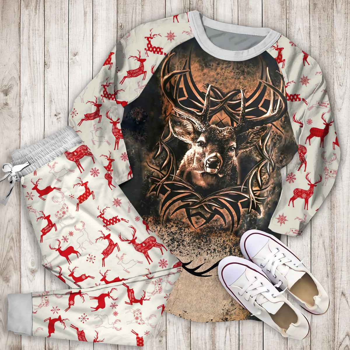 Deer Hunting Pajama Set | Pajamas | Cotton Sleepwear Sets | Soft Long Sleeve Pjs | Raglan Shirt and Pants Set