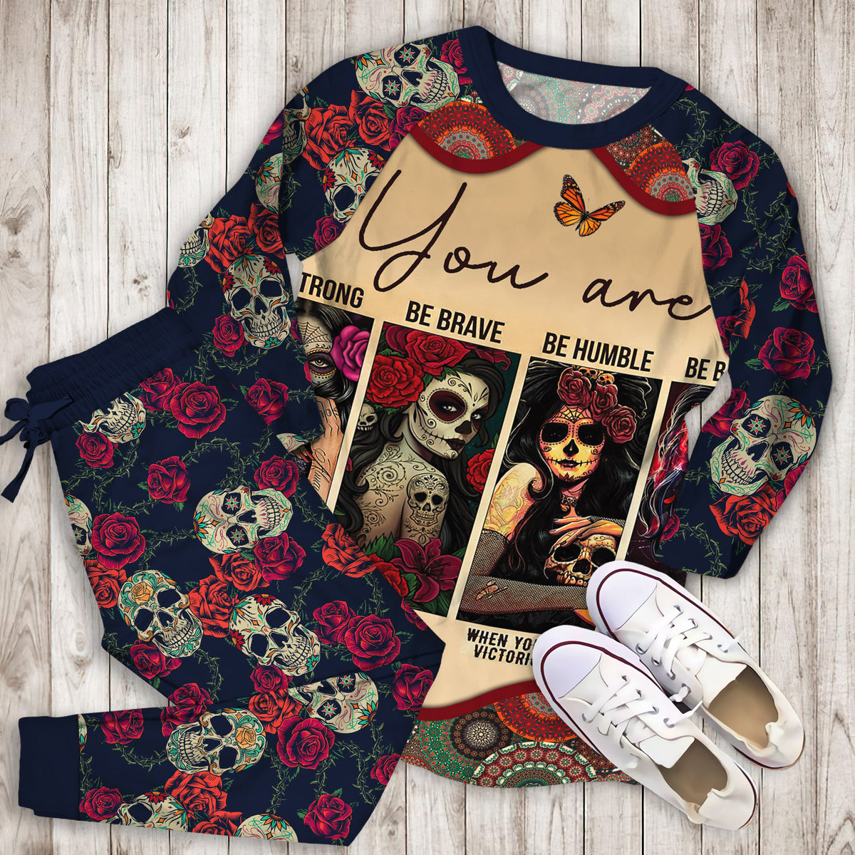 Day Of The Dead Beautiful Pajama Set |Sleepwear Pjs Sets | Raglan Shirt Pants Set