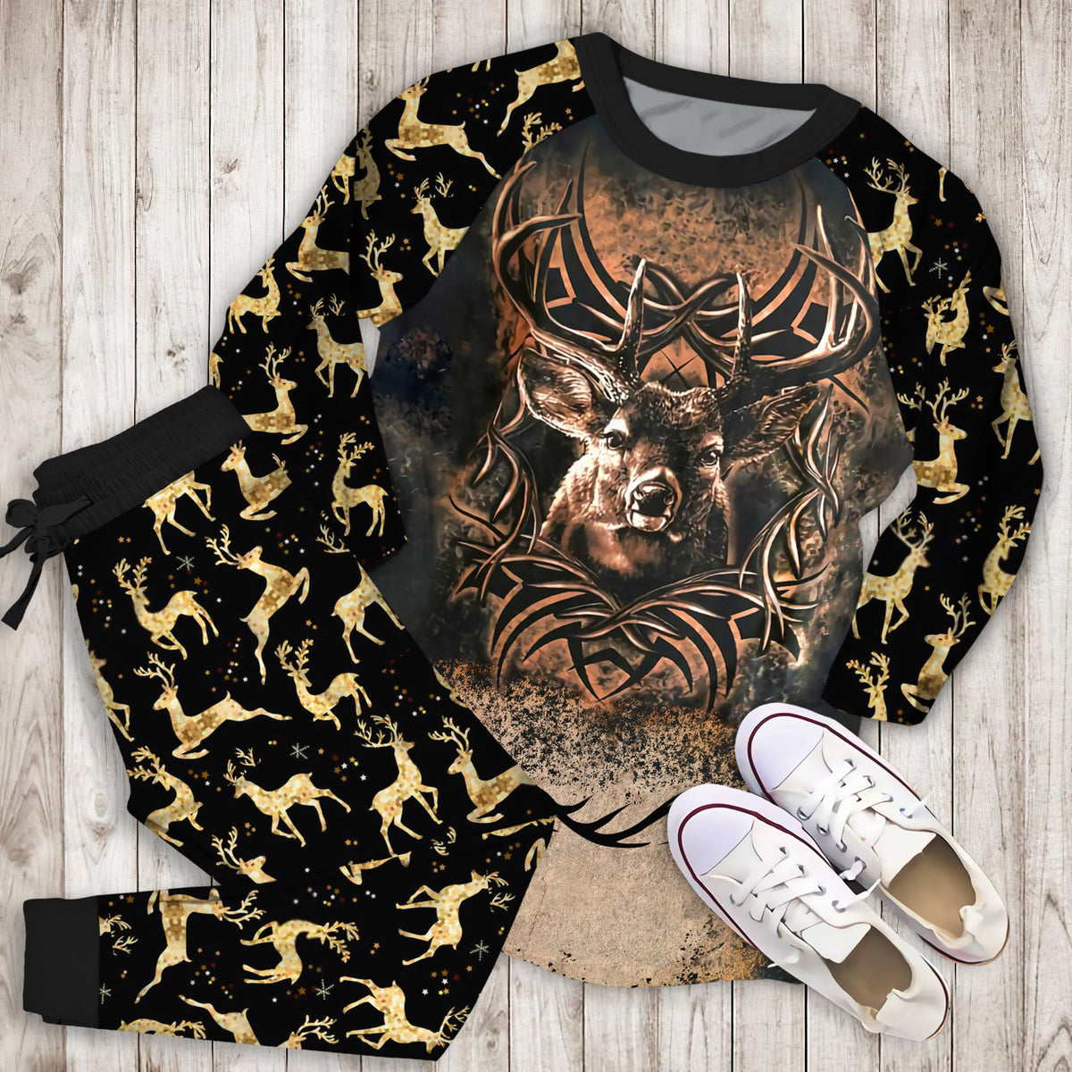 Deer Hunting Pajama Set | Pajamas | Cotton Sleepwear Sets | Soft Long Sleeve Pjs | Raglan Shirt and Pants Set