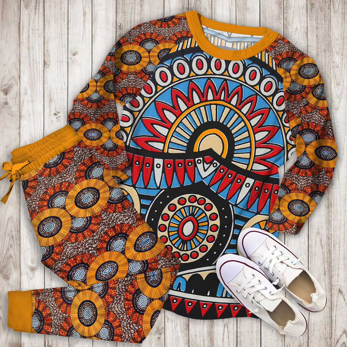 African Pajama Set | Pajamas | Cotton Sleepwear Sets | Soft Long Sleeve Pjs | Raglan Shirt and Pants Set