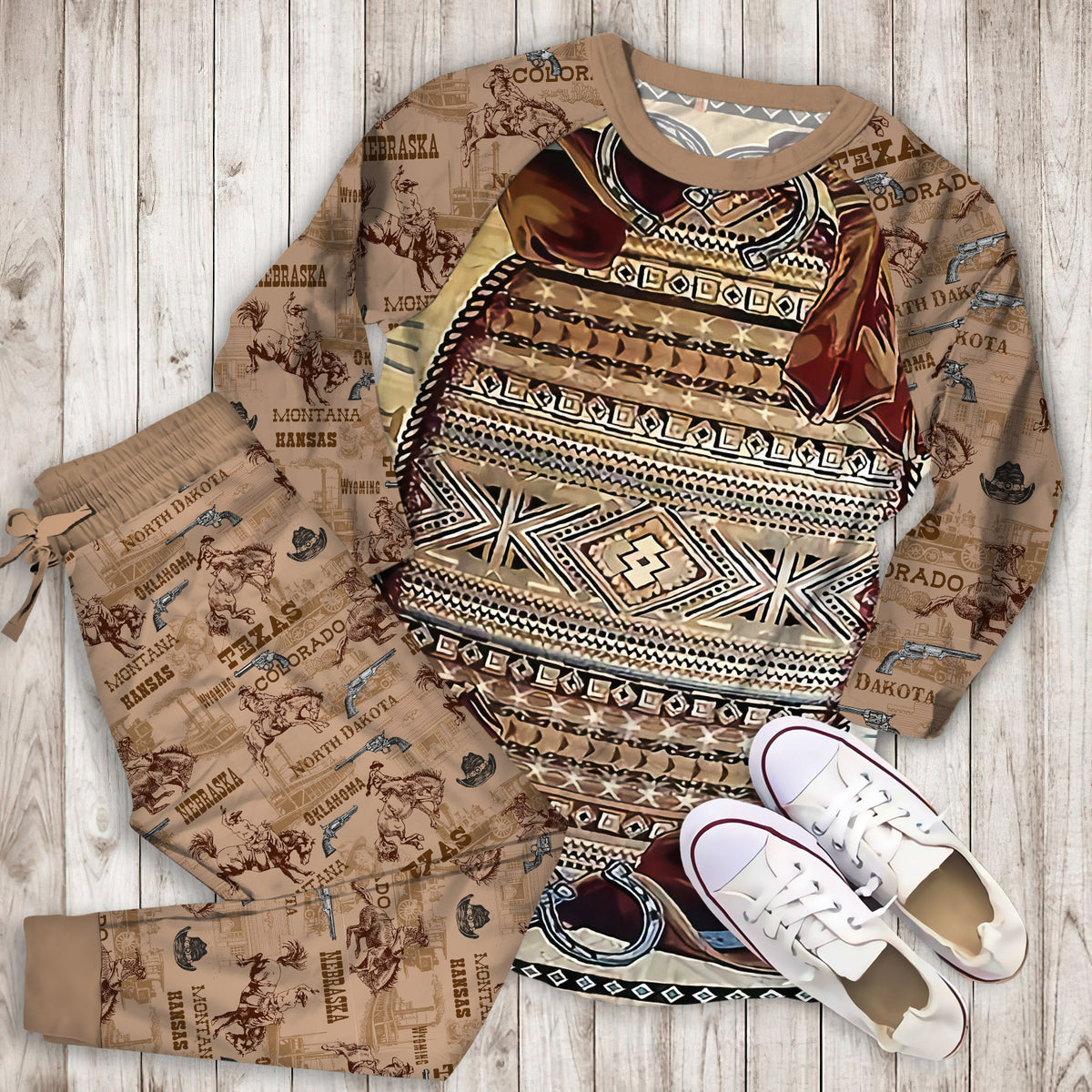 Rustic Cowboy Pajama Set |Sleepwear Pjs Sets | Raglan Shirt Pants Set