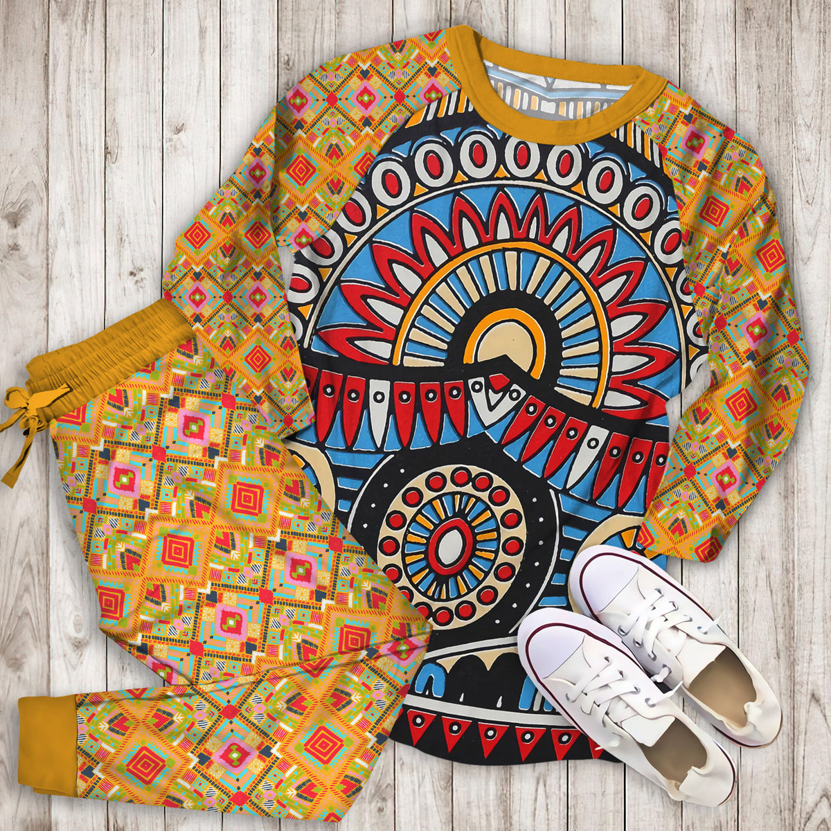 African Pajama Set | Pajamas | Cotton Sleepwear Sets | Soft Long Sleeve Pjs | Raglan Shirt and Pants Set