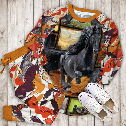 Friesian Horse Pajama Set |Sleepwear Pjs Sets | Raglan Shirt Pants Set