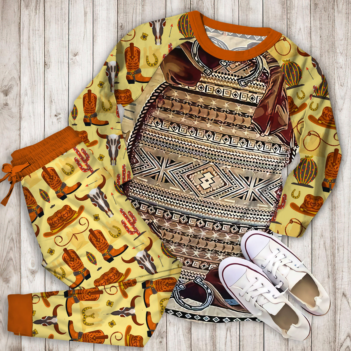 Rustic Cowboy Pajama Set |Sleepwear Pjs Sets | Raglan Shirt Pants Set