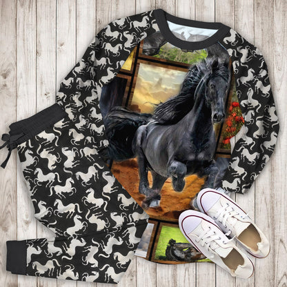 Friesian Horse Pajama Set |Sleepwear Pjs Sets | Raglan Shirt Pants Set