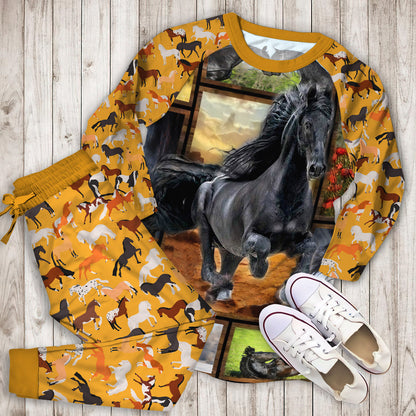 Friesian Horse Pajama Set |Sleepwear Pjs Sets | Raglan Shirt Pants Set
