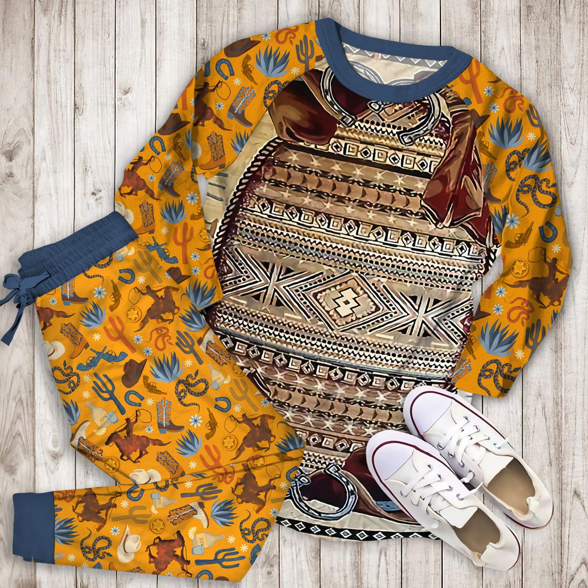 Rustic Cowboy Pajama Set |Sleepwear Pjs Sets | Raglan Shirt Pants Set