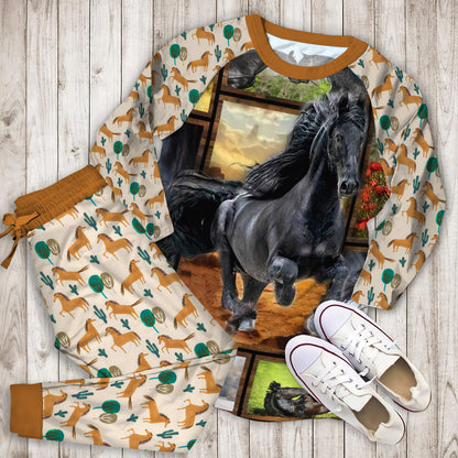 Friesian Horse Pajama Set |Sleepwear Pjs Sets | Raglan Shirt Pants Set