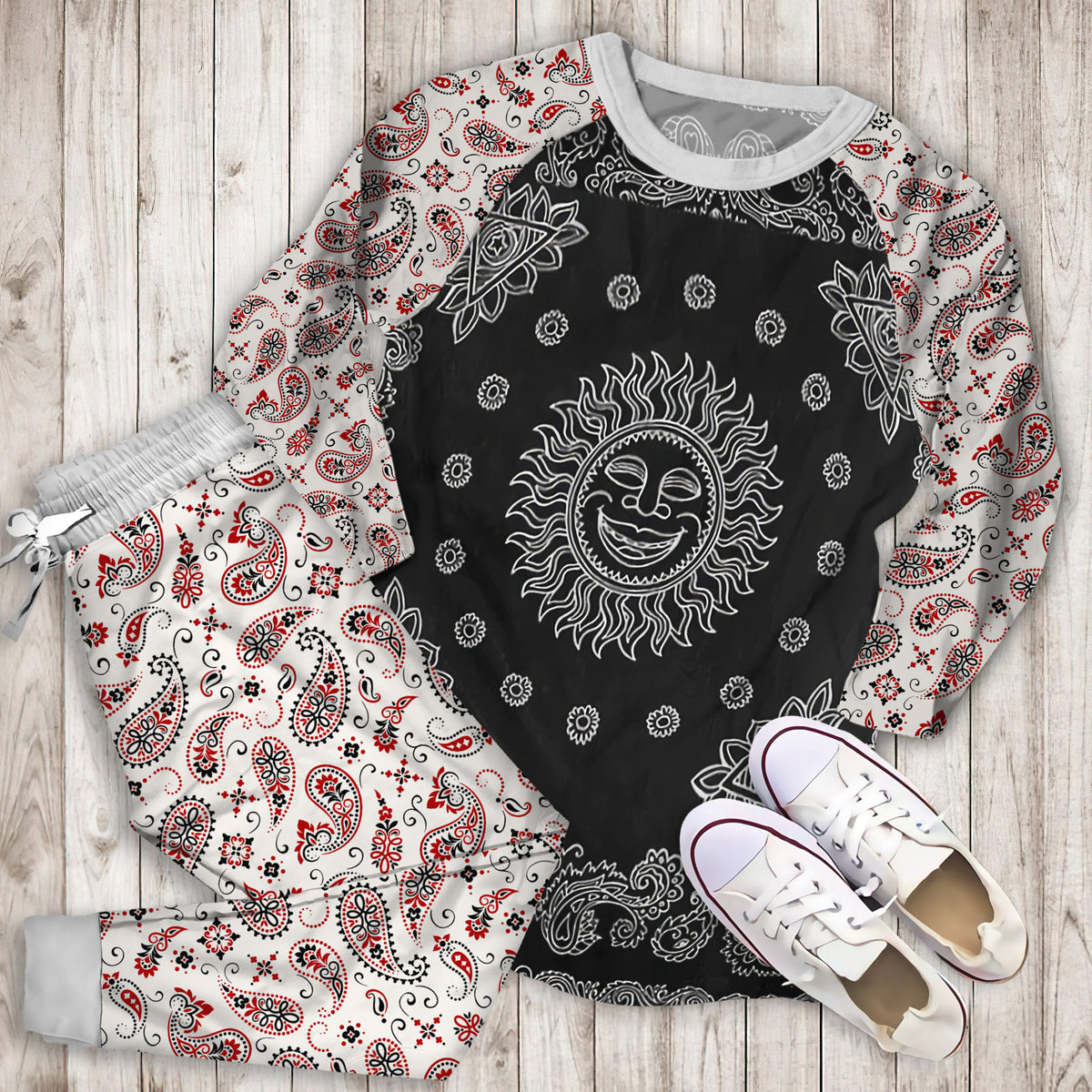 Bandana Pajama Set | Pajamas | Cotton Sleepwear Sets | Soft Long Sleeve Pjs | Raglan Shirt and Pants Set