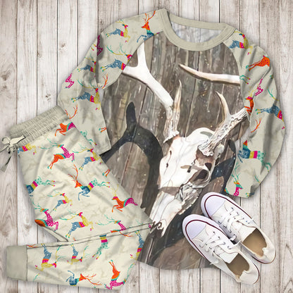 Deer Pajama Set | Pajamas | Cotton Sleepwear Sets | Soft Long Sleeve Pjs | Raglan Shirt and Pants Set