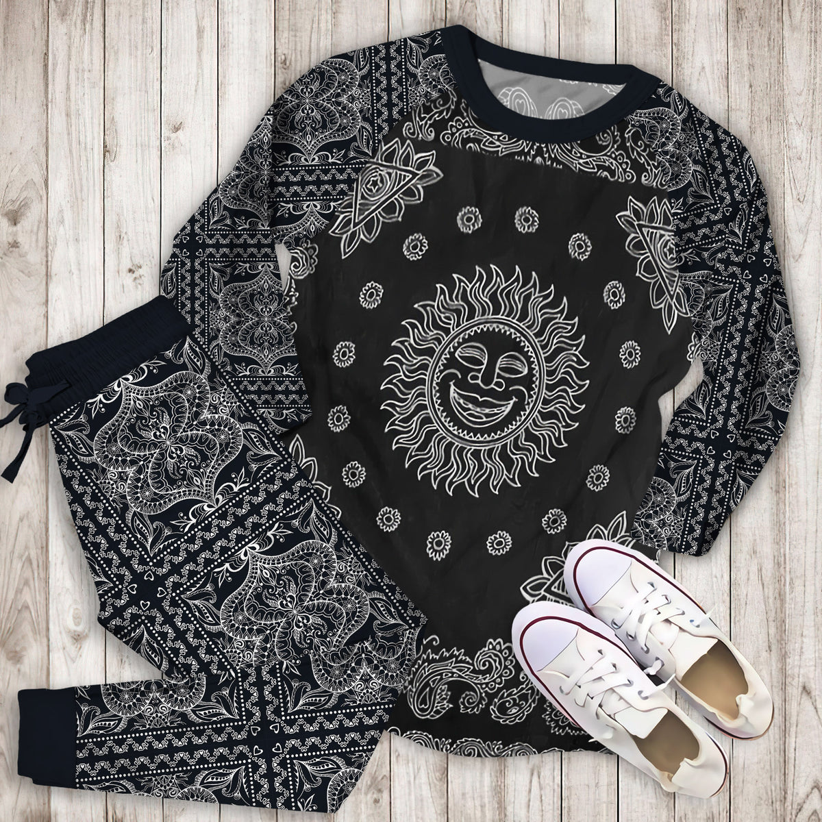 Bandana Pajama Set | Pajamas | Cotton Sleepwear Sets | Soft Long Sleeve Pjs | Raglan Shirt and Pants Set
