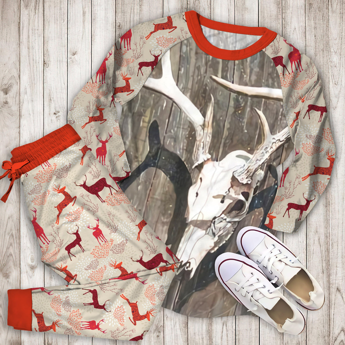 Deer Pajama Set | Pajamas | Cotton Sleepwear Sets | Soft Long Sleeve Pjs | Raglan Shirt and Pants Set