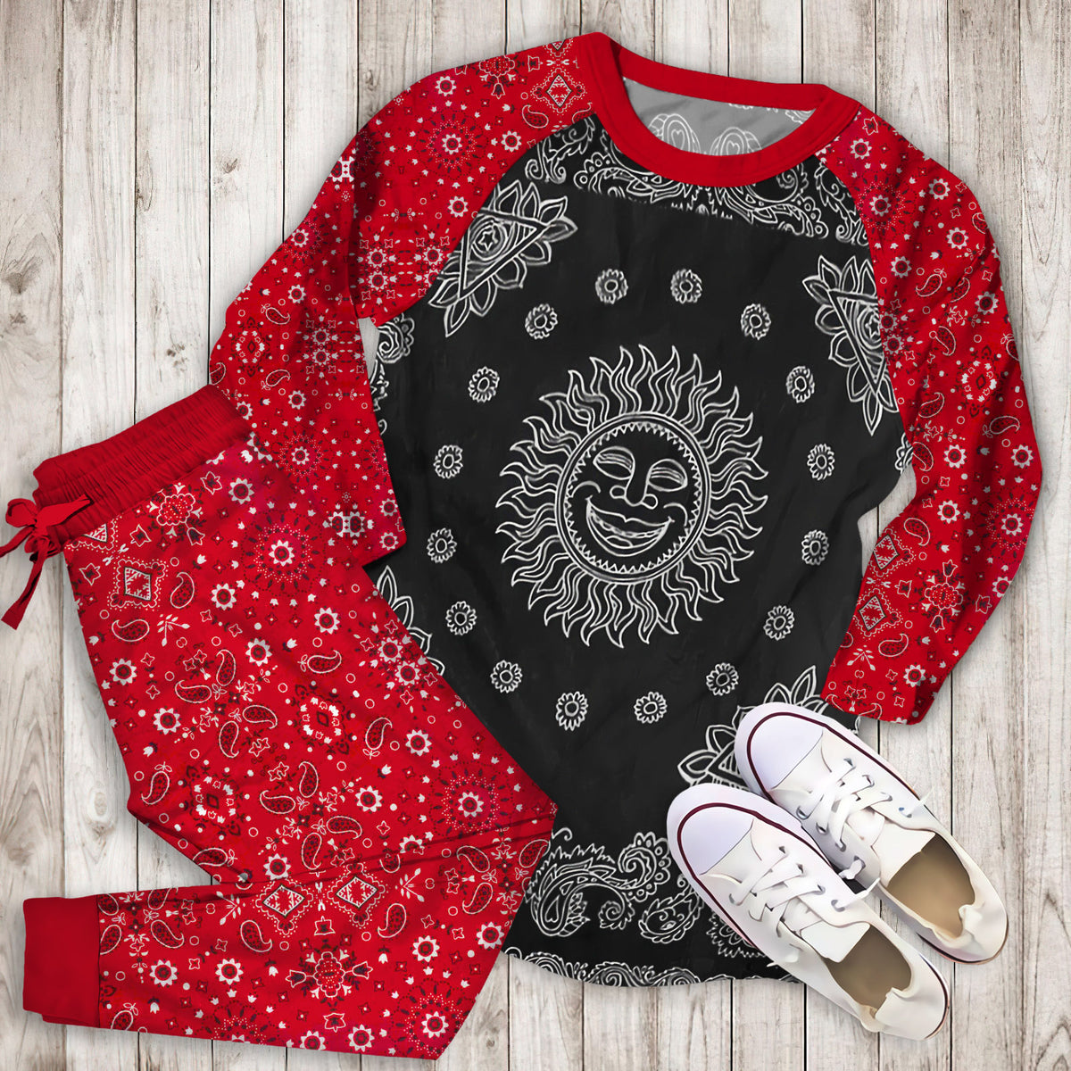 Bandana Pajama Set | Pajamas | Cotton Sleepwear Sets | Soft Long Sleeve Pjs | Raglan Shirt and Pants Set