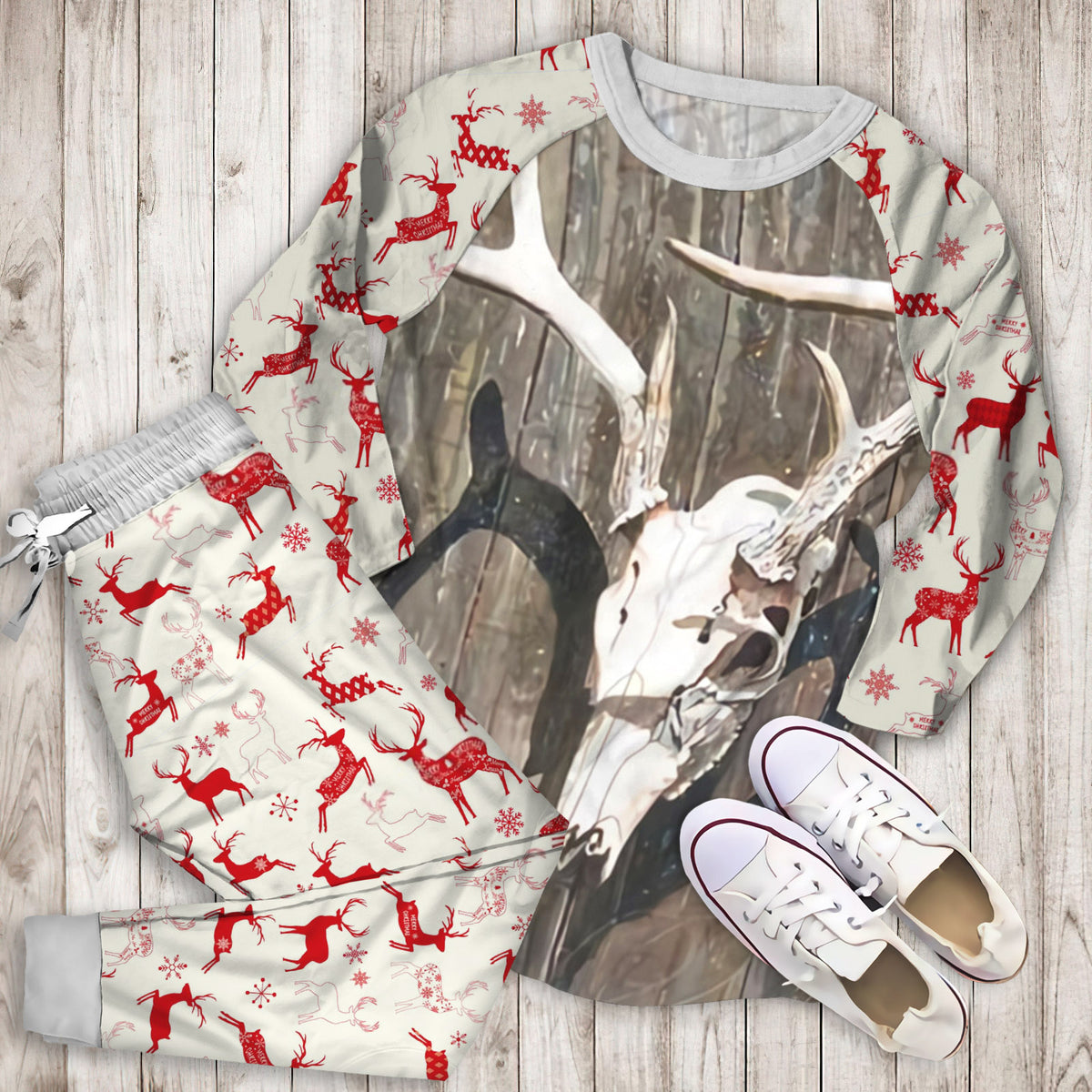Deer Pajama Set | Pajamas | Cotton Sleepwear Sets | Soft Long Sleeve Pjs | Raglan Shirt and Pants Set