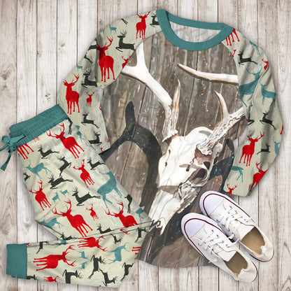 Deer Pajama Set | Pajamas | Cotton Sleepwear Sets | Soft Long Sleeve Pjs | Raglan Shirt and Pants Set
