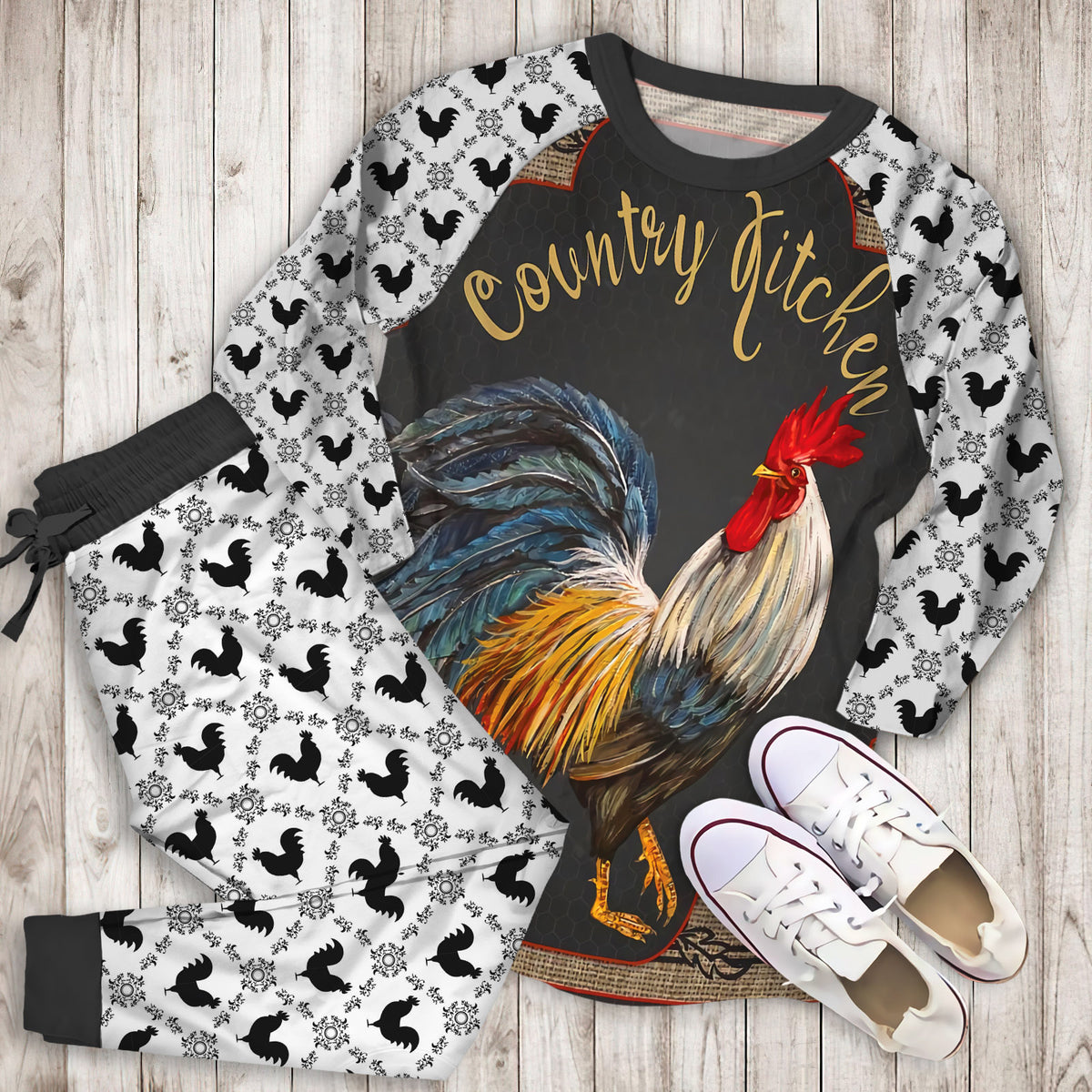 Rooster Pajama Set | Pajamas | Cotton Sleepwear Sets | Soft Long Sleeve Pjs | Raglan Shirt and Pants Set