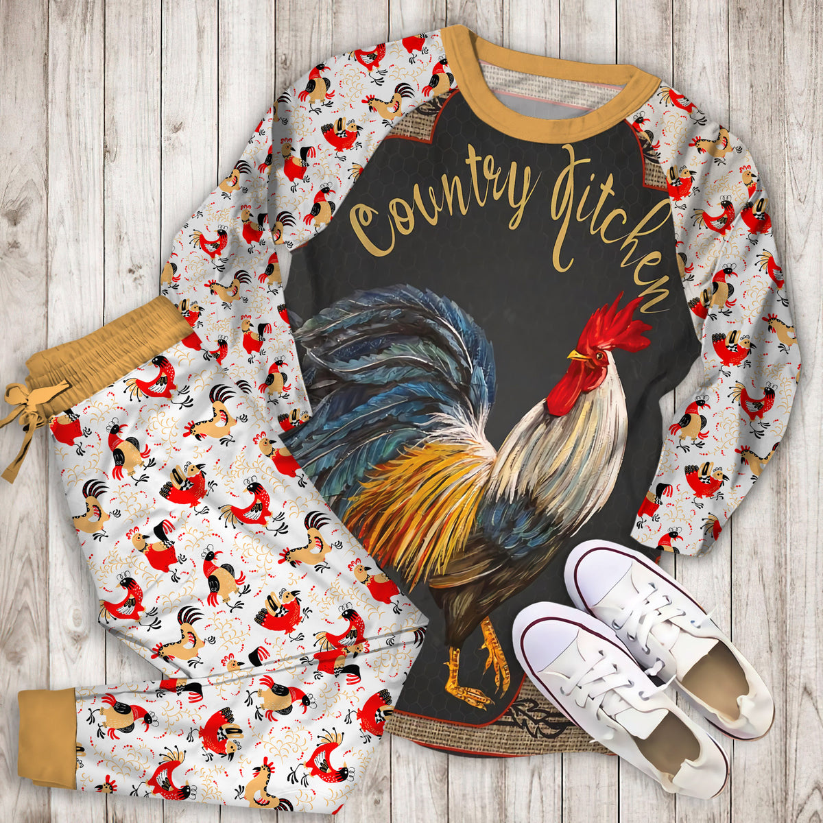 Rooster Pajama Set | Pajamas | Cotton Sleepwear Sets | Soft Long Sleeve Pjs | Raglan Shirt and Pants Set