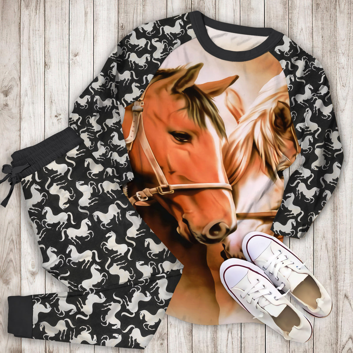 Horses Pajama Set |Sleepwear Pjs Sets | Raglan Shirt Pants Set