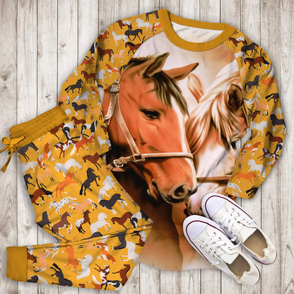 Horses Pajama Set |Sleepwear Pjs Sets | Raglan Shirt Pants Set