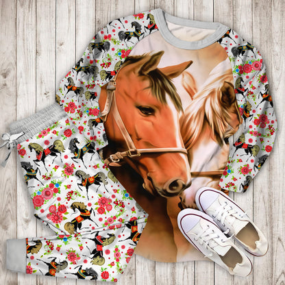 Horses Pajama Set |Sleepwear Pjs Sets | Raglan Shirt Pants Set