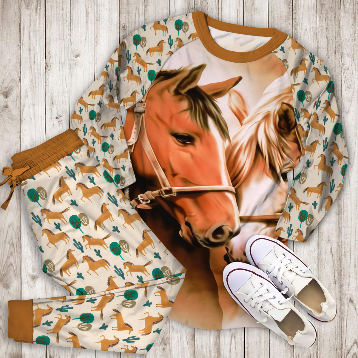 Horses Pajama Set |Sleepwear Pjs Sets | Raglan Shirt Pants Set