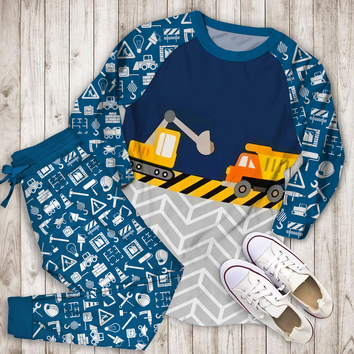 Construction Truck Pajama Set | Pajamas | Cotton Sleepwear Sets | Soft Long Sleeve Pjs | Raglan Shirt and Pants Set
