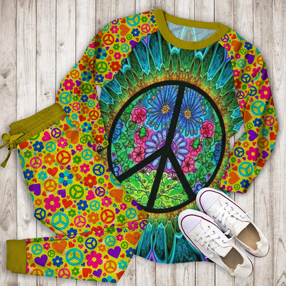 Hippie Purple Peace Pajama Set |Sleepwear Pjs Sets | Raglan Shirt Pants Set