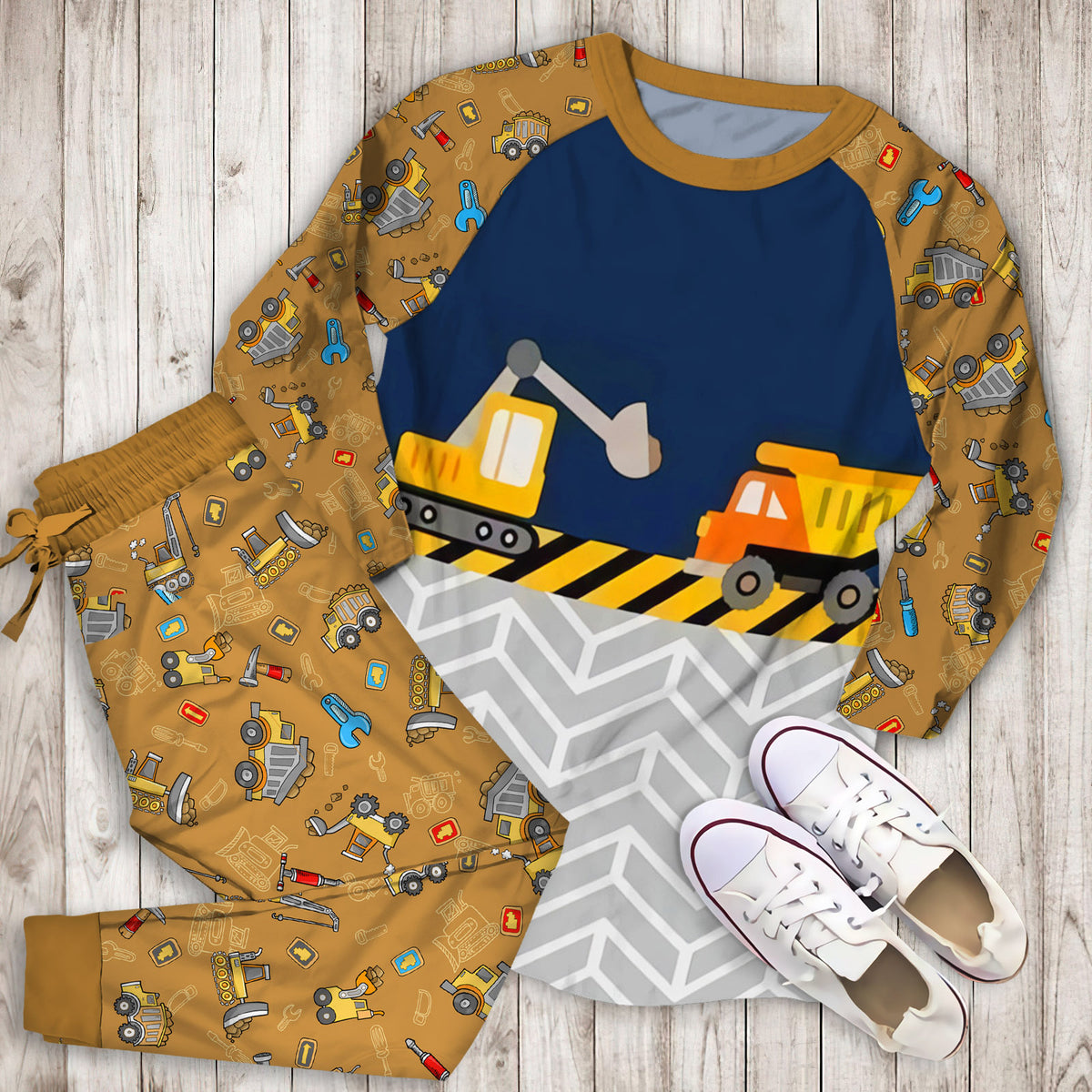 Construction Truck Pajama Set | Pajamas | Cotton Sleepwear Sets | Soft Long Sleeve Pjs | Raglan Shirt and Pants Set