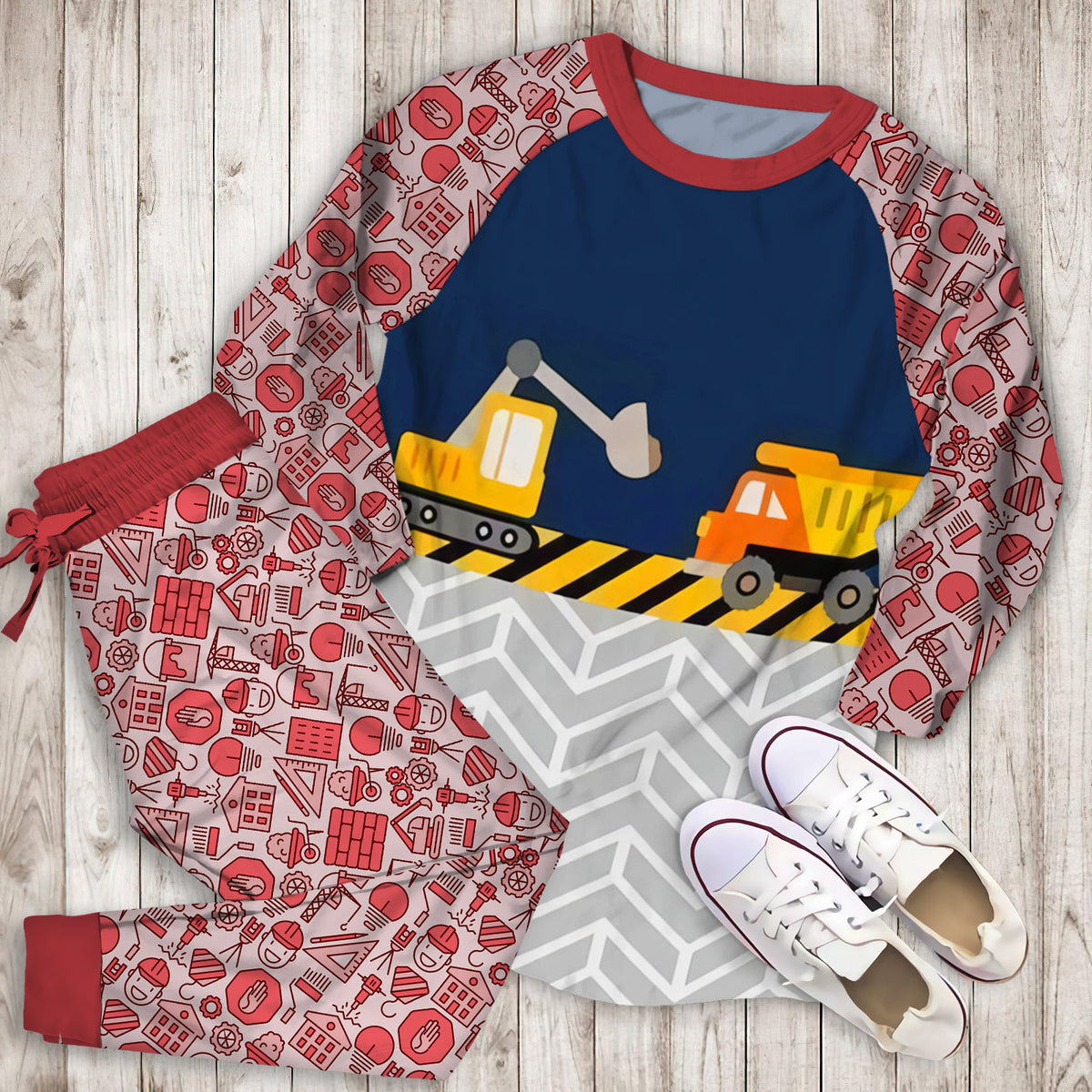 Construction Truck Pajama Set | Pajamas | Cotton Sleepwear Sets | Soft Long Sleeve Pjs | Raglan Shirt and Pants Set