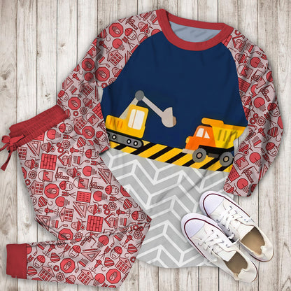 Construction Truck Pajama Set | Pajamas | Cotton Sleepwear Sets | Soft Long Sleeve Pjs | Raglan Shirt and Pants Set
