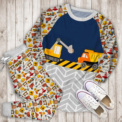 Construction Truck Pajama Set | Pajamas | Cotton Sleepwear Sets | Soft Long Sleeve Pjs | Raglan Shirt and Pants Set