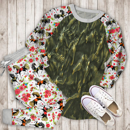 Wild Horse Pajama Set | Pajamas | Cotton Sleepwear Sets | Soft Long Sleeve Pjs | Raglan Shirt and Pants Set