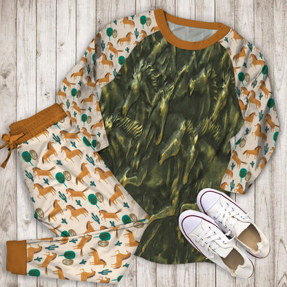 Wild Horse Pajama Set | Pajamas | Cotton Sleepwear Sets | Soft Long Sleeve Pjs | Raglan Shirt and Pants Set