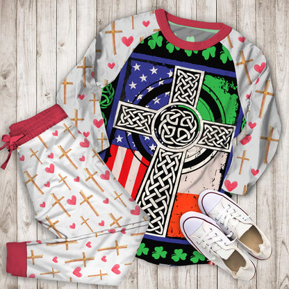 Patrick Cross Irish Flag Pajama Set | Pajamas | Cotton Sleepwear Sets | Soft Long Sleeve Pjs | Raglan Shirt and Pants Set