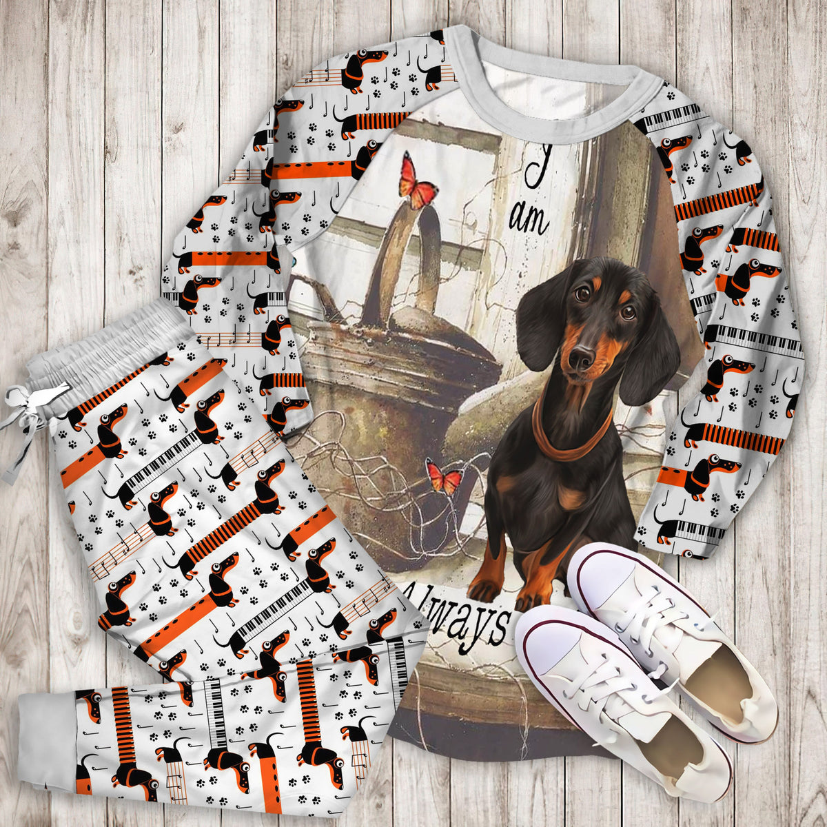 Dachshund Pajama Set | Pajamas | Cotton Sleepwear Sets | Soft Long Sleeve Pjs | Raglan Shirt and Pants Set