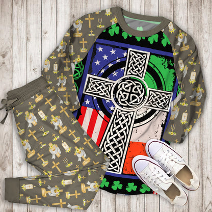 Patrick Cross Irish Flag Pajama Set | Pajamas | Cotton Sleepwear Sets | Soft Long Sleeve Pjs | Raglan Shirt and Pants Set