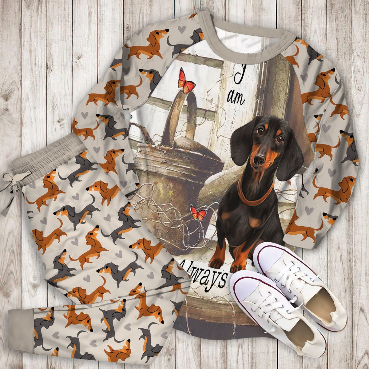 Dachshund Pajama Set | Pajamas | Cotton Sleepwear Sets | Soft Long Sleeve Pjs | Raglan Shirt and Pants Set