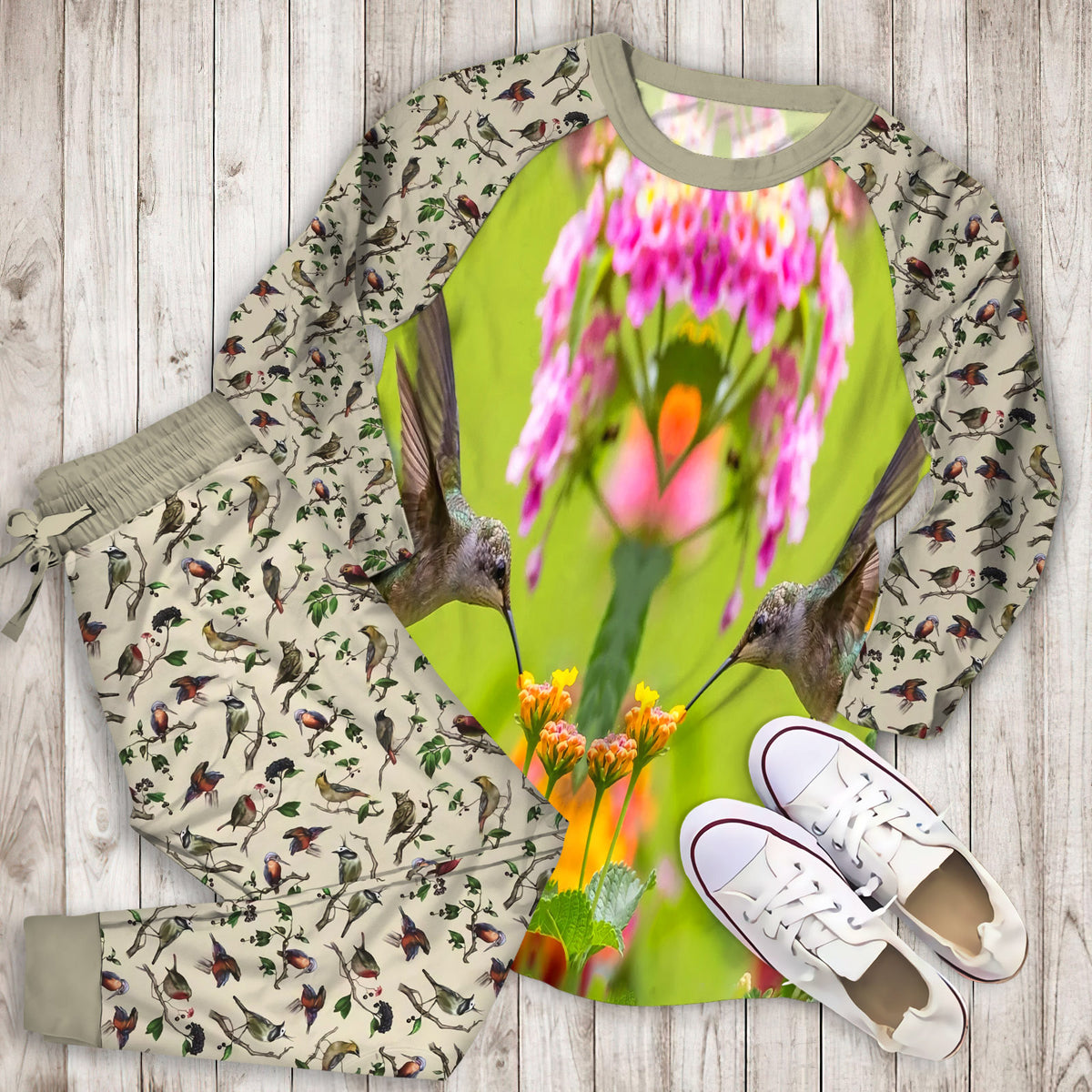 Humming Bird Personalized Name Pajama Set | Pajamas | Cotton Sleepwear Sets | Soft Long Sleeve Pjs | Raglan Shirt and Pants Set