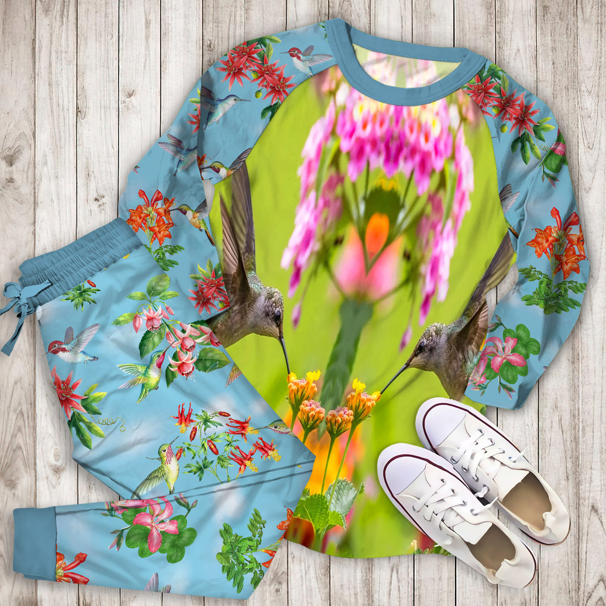 Humming Bird Personalized Name Pajama Set | Pajamas | Cotton Sleepwear Sets | Soft Long Sleeve Pjs | Raglan Shirt and Pants Set
