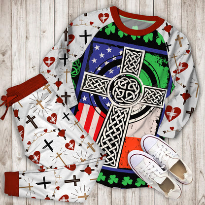 Patrick Cross Irish Flag Pajama Set | Pajamas | Cotton Sleepwear Sets | Soft Long Sleeve Pjs | Raglan Shirt and Pants Set