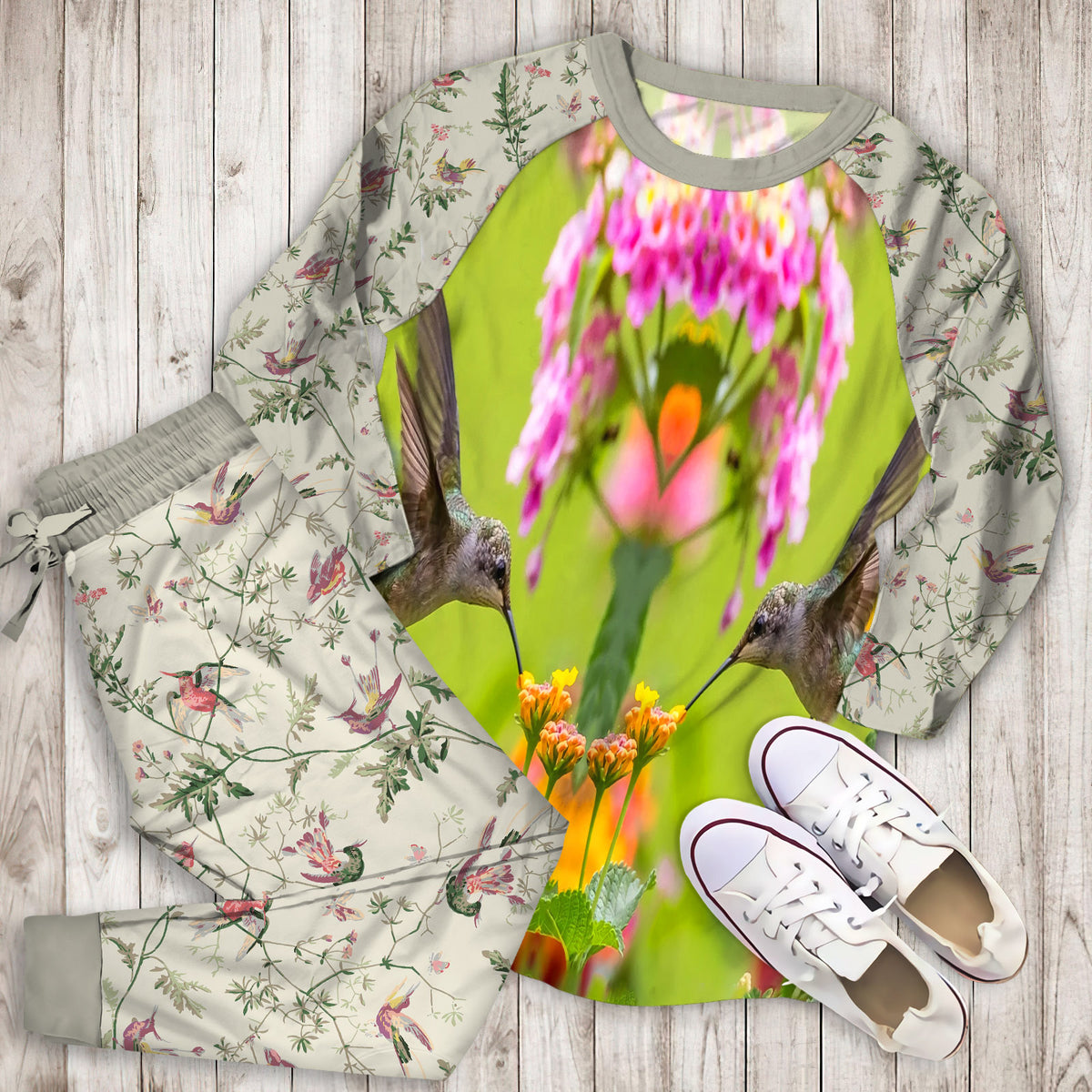 Humming Bird Personalized Name Pajama Set | Pajamas | Cotton Sleepwear Sets | Soft Long Sleeve Pjs | Raglan Shirt and Pants Set