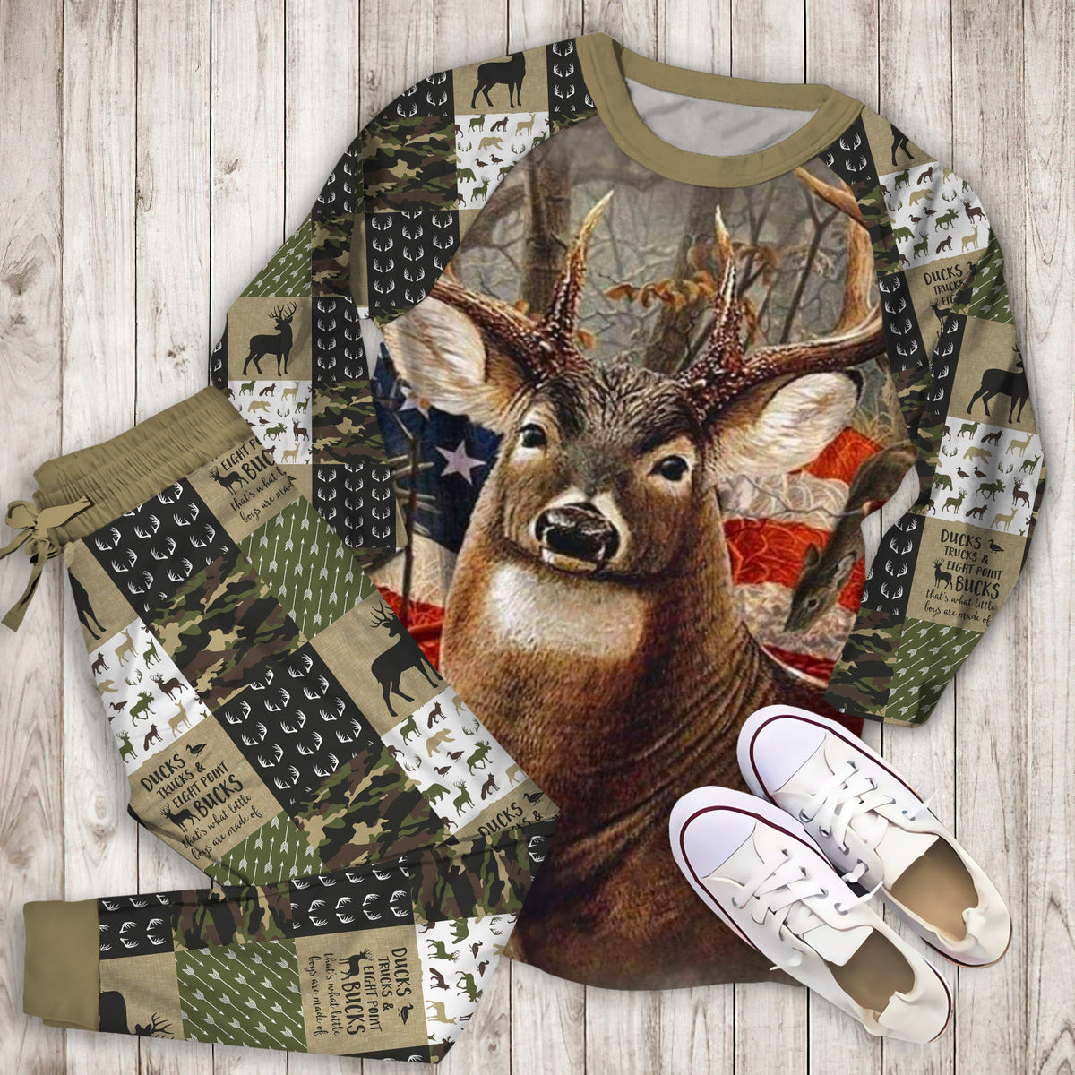 Hunting Pajama Set | Pajamas | Cotton Sleepwear Sets | Soft Long Sleeve Pjs | Raglan Shirt and Pants Set