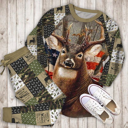 Hunting Pajama Set | Pajamas | Cotton Sleepwear Sets | Soft Long Sleeve Pjs | Raglan Shirt and Pants Set